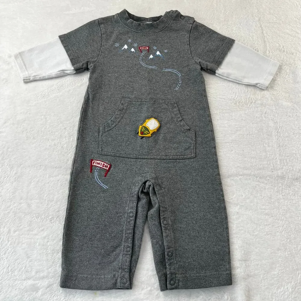 Gymboree Vintage Gray Long Sleeve Romper Bobsled 6-12 Y2K 2007